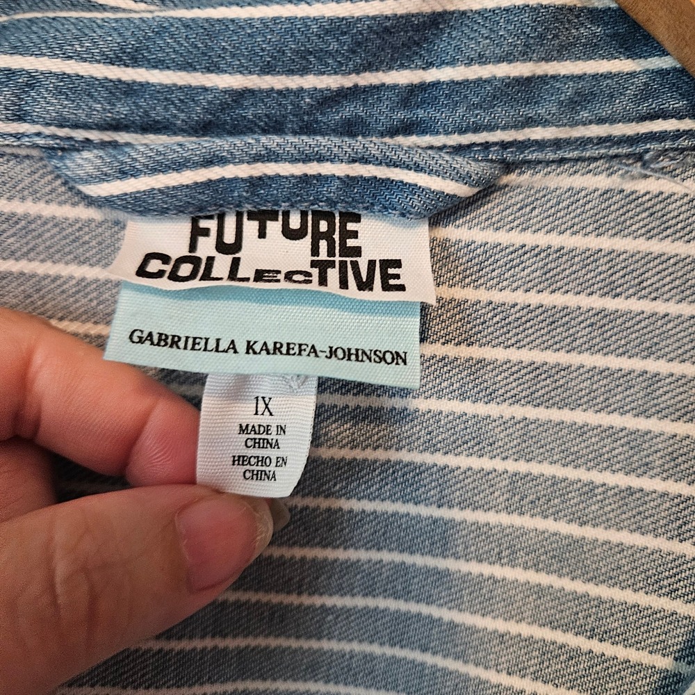 Future Collective Gabriella Karefa-Johnson Striped Denim Jacket Blue White 1X - Picture 8 of 9